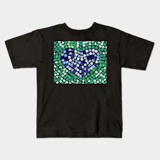 Mosaic Blue Heart Kids T-Shirt